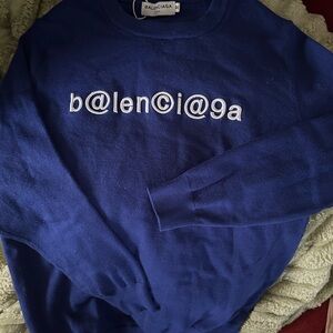 Balenciaga Blue Crewneck Sweater with Stylized Logo